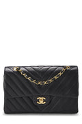 Chanel,  Black Chevron Lambskin Classic Double Flap Medium, Black