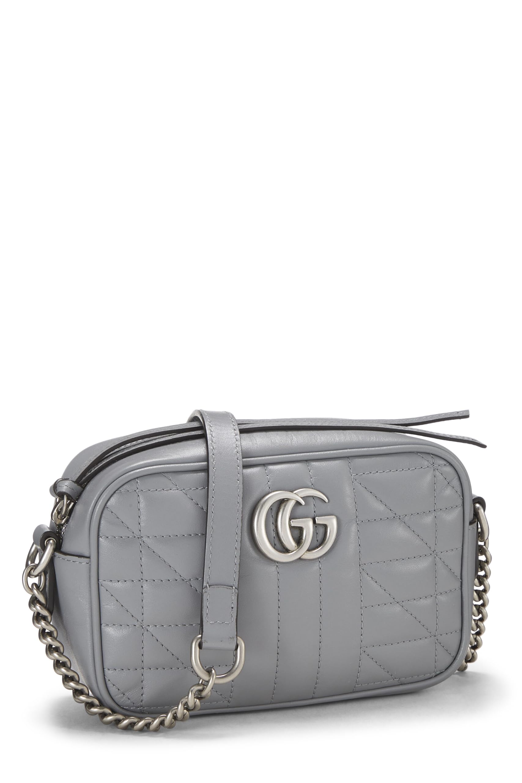 Gucci,  Grey Leather Gucci Marmont Crossbody Mini, Grey