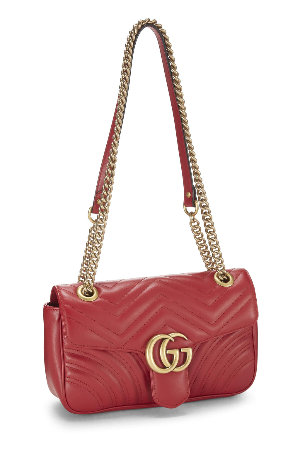 Gucci,  Red Leather GG Marmont MatelassÃƒÆ’Ã‚Â© Shoulder Bag Small, Red