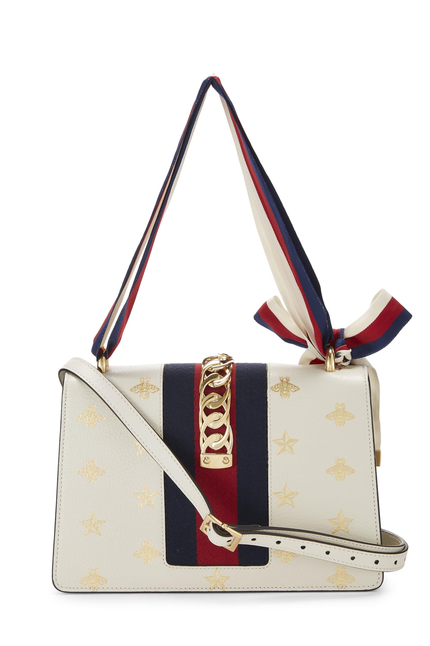 Gucci,  Cream Bee & Star Leather SyLouis Vuittonie Shoulder Bag Small, White