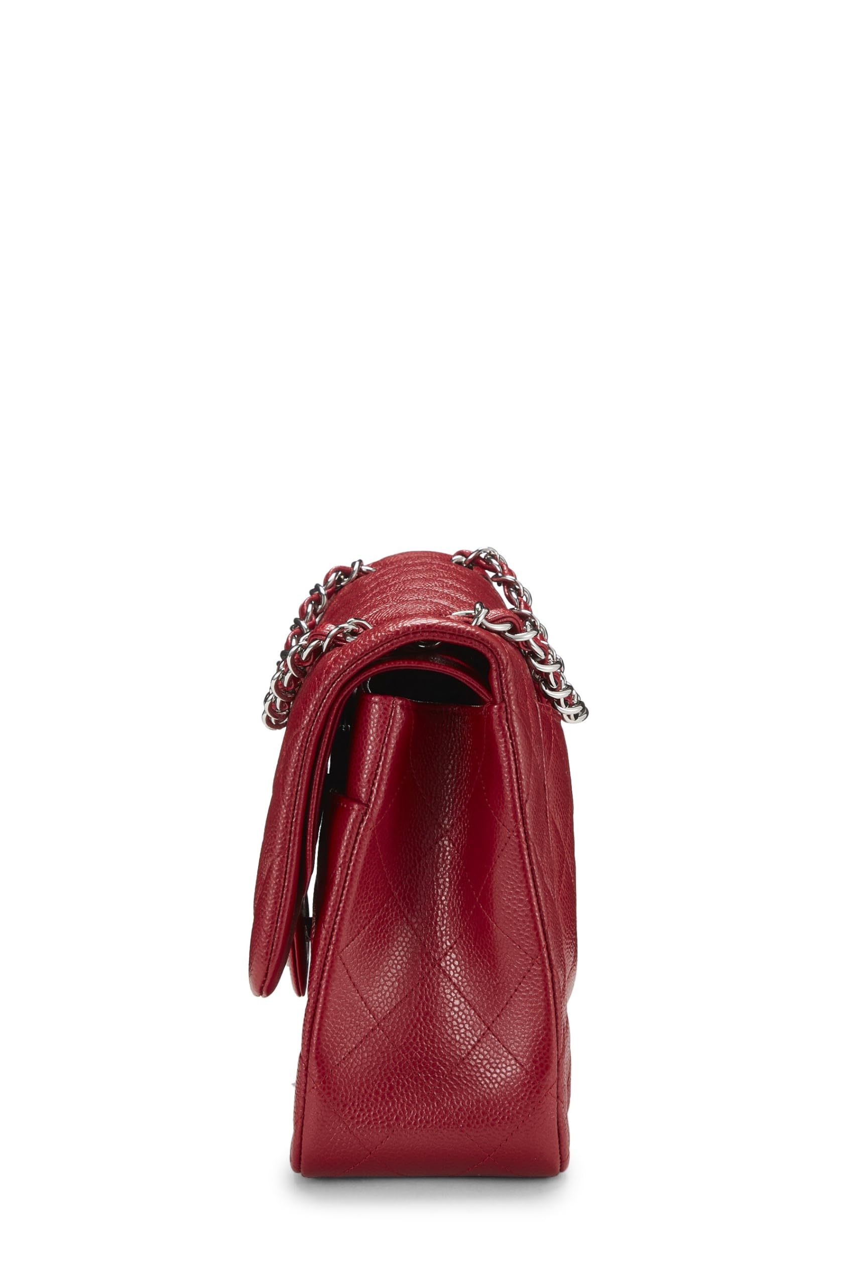 Chanel,  Red Quilted Caviar New Classic Double Flap Jumbo, Red