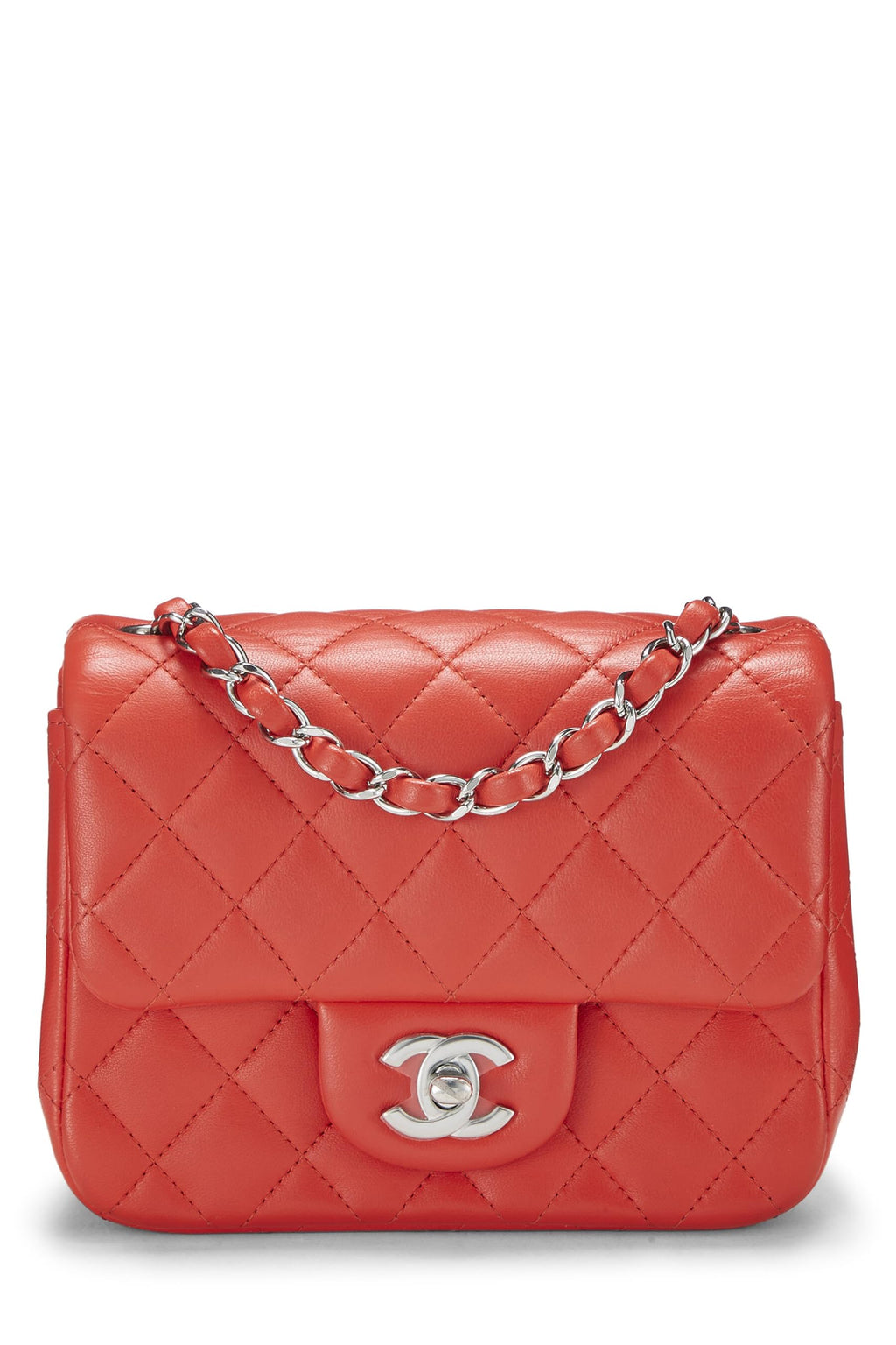 Chanel,  Red Quilted Lambskin Classic Square Flap Mini, Red