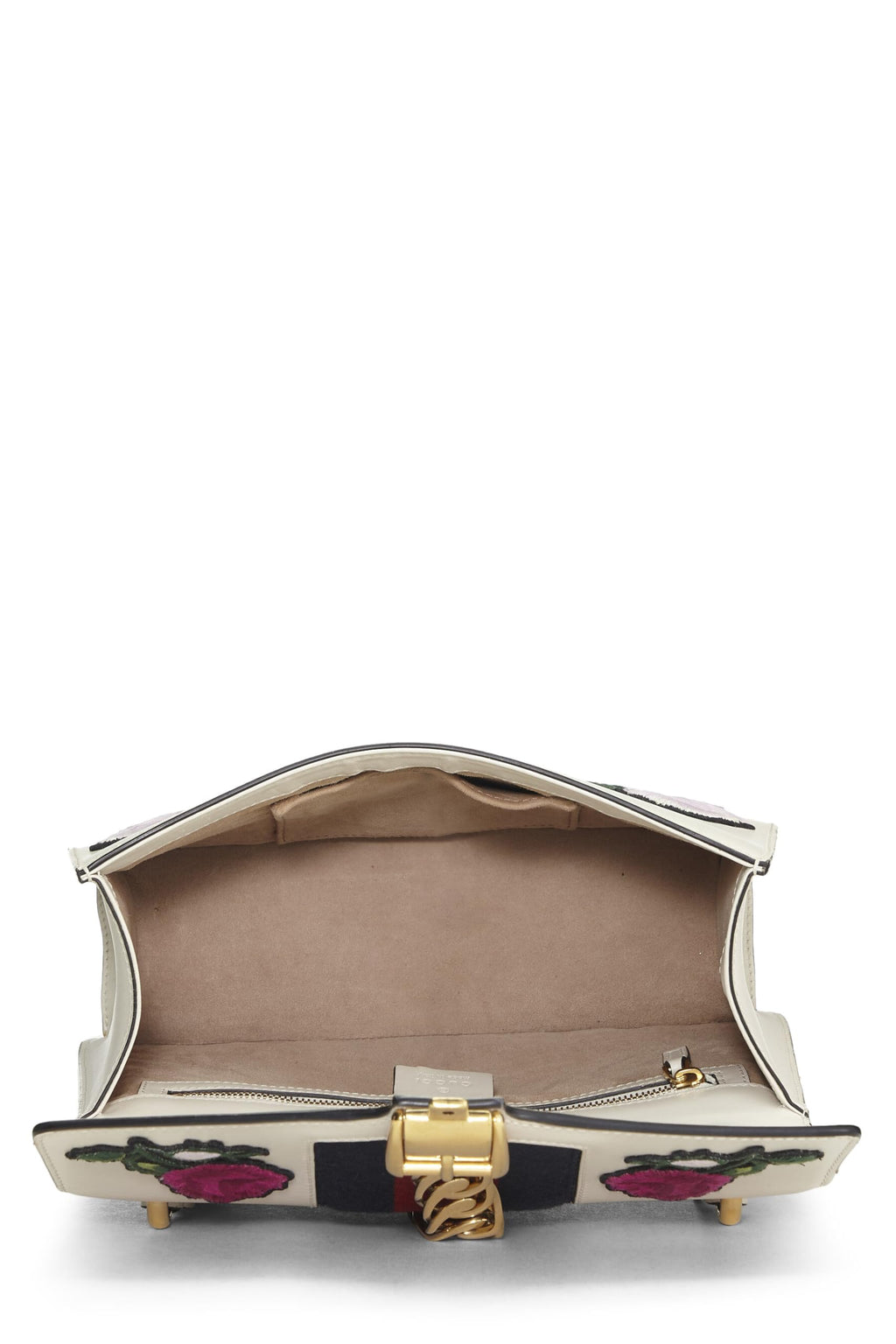 Gucci,  White Leather Embroidered SyLouis Vuittonie Shoulder Bag Small, White