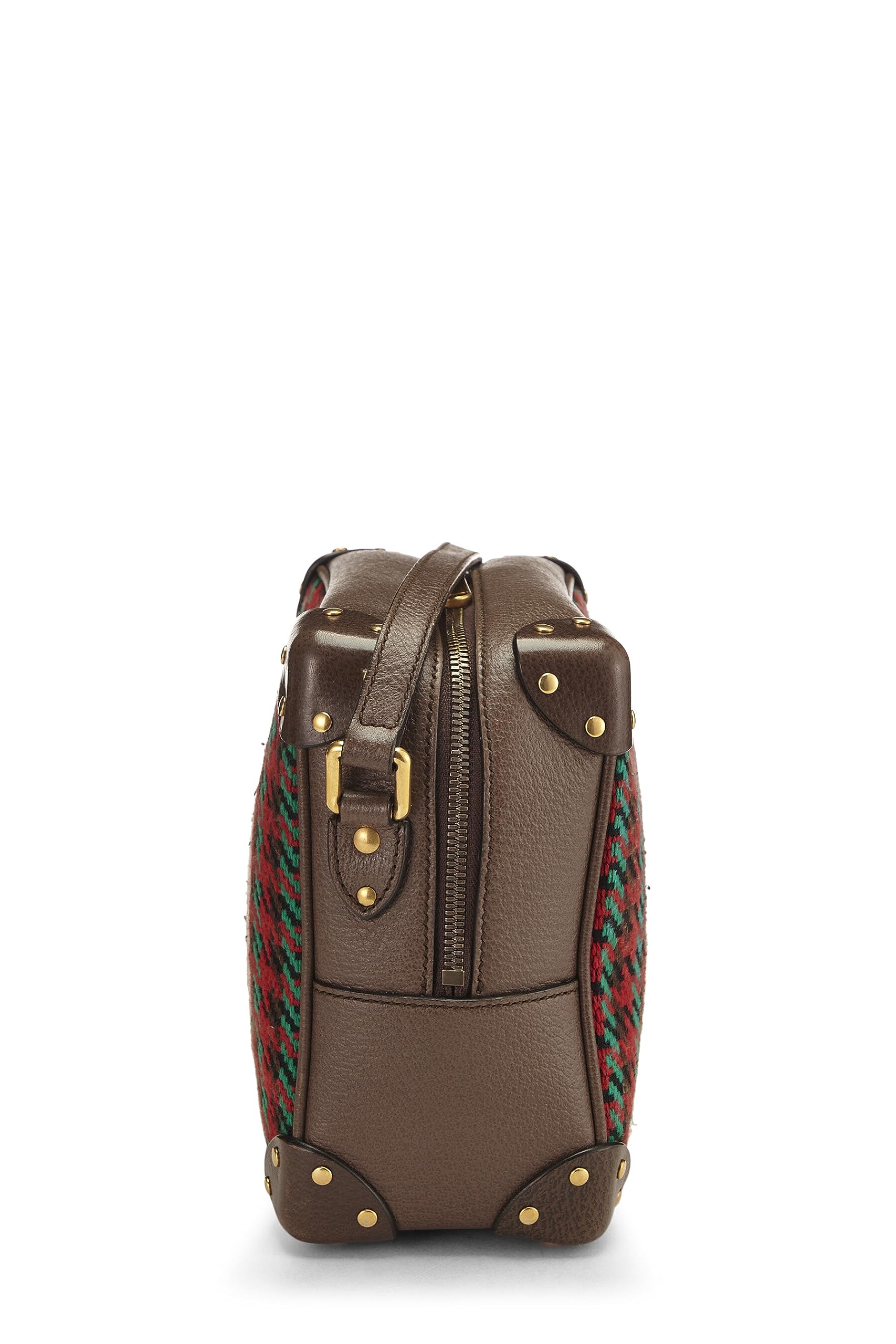 Gucci,  Multicolor Wool & Leather Houndstooth 'Gucci' Crossbody, Brown