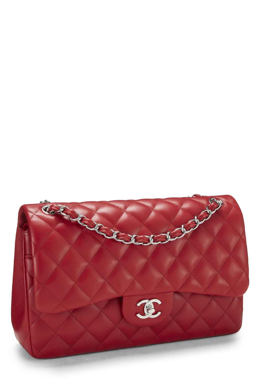 Chanel,  Red Quilted Lambskin New Classic Double Flap Jumbo, Red