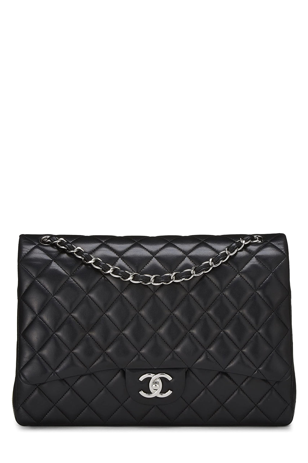 Chanel,  Black Quilted Lambskin New Classic Double Flap Maxi, Black