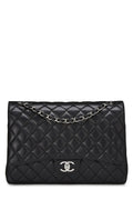 Chanel,  Black Quilted Lambskin New Classic Double Flap Maxi, Black