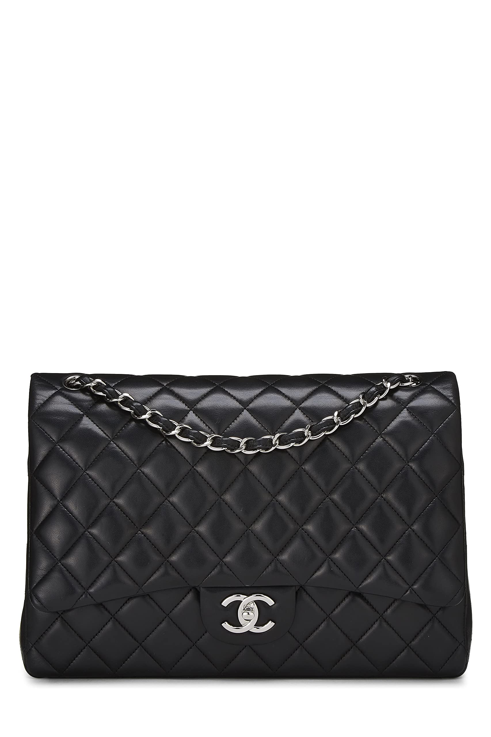 Chanel,  Black Quilted Lambskin New Classic Double Flap Maxi, Black