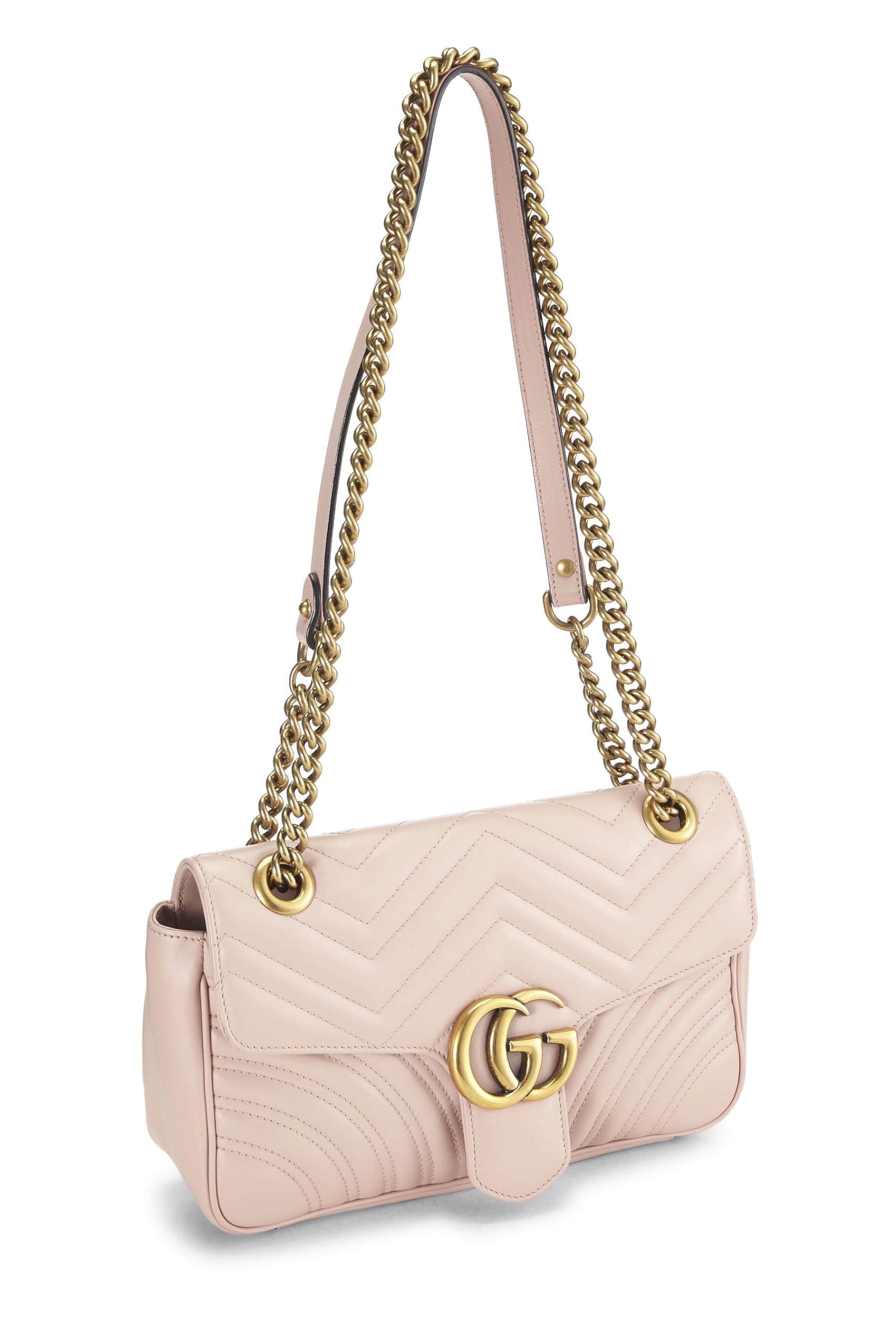 Gucci,  Pink Leather GG Marmont Shoulder Bag Small, Pink