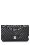Chanel,  Black Chevron Caviar Classic Double Flap Medium, Black