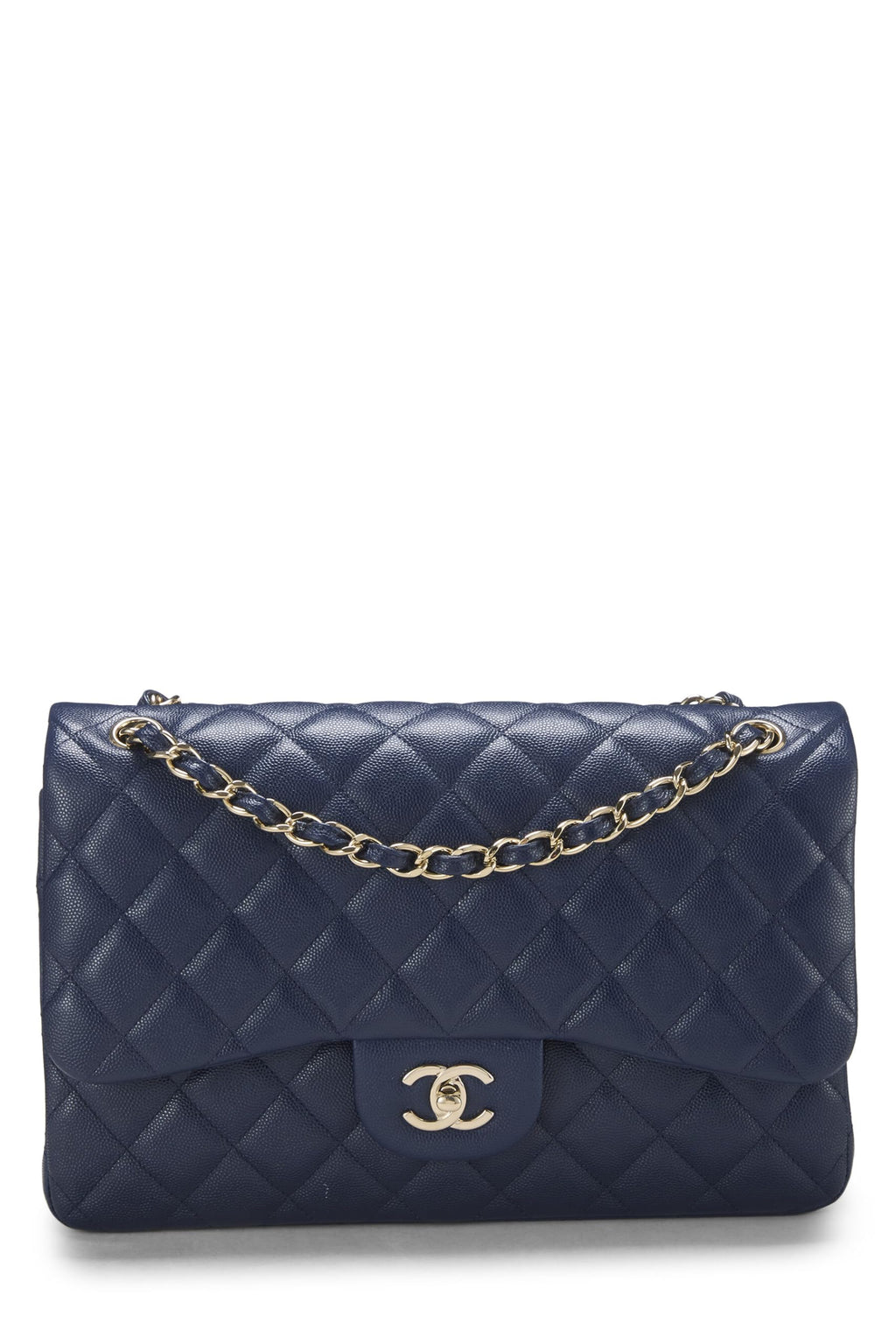 Chanel,  Navy Quilted Caviar New Classic Double Flap Jumbo, Navy