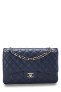 Chanel,  Navy Quilted Caviar New Classic Double Flap Jumbo, Navy