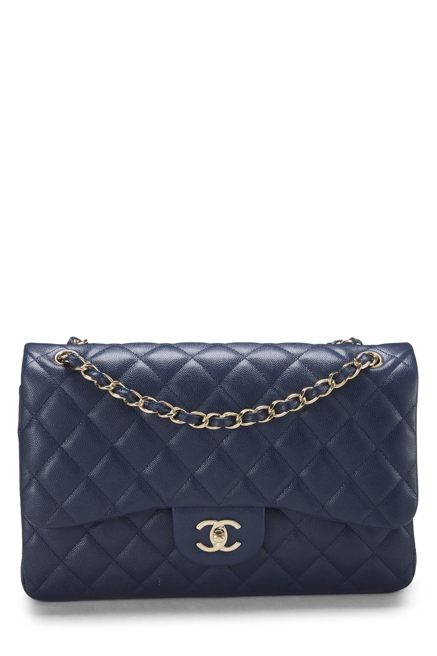 Chanel,  Navy Quilted Caviar New Classic Double Flap Jumbo, Navy