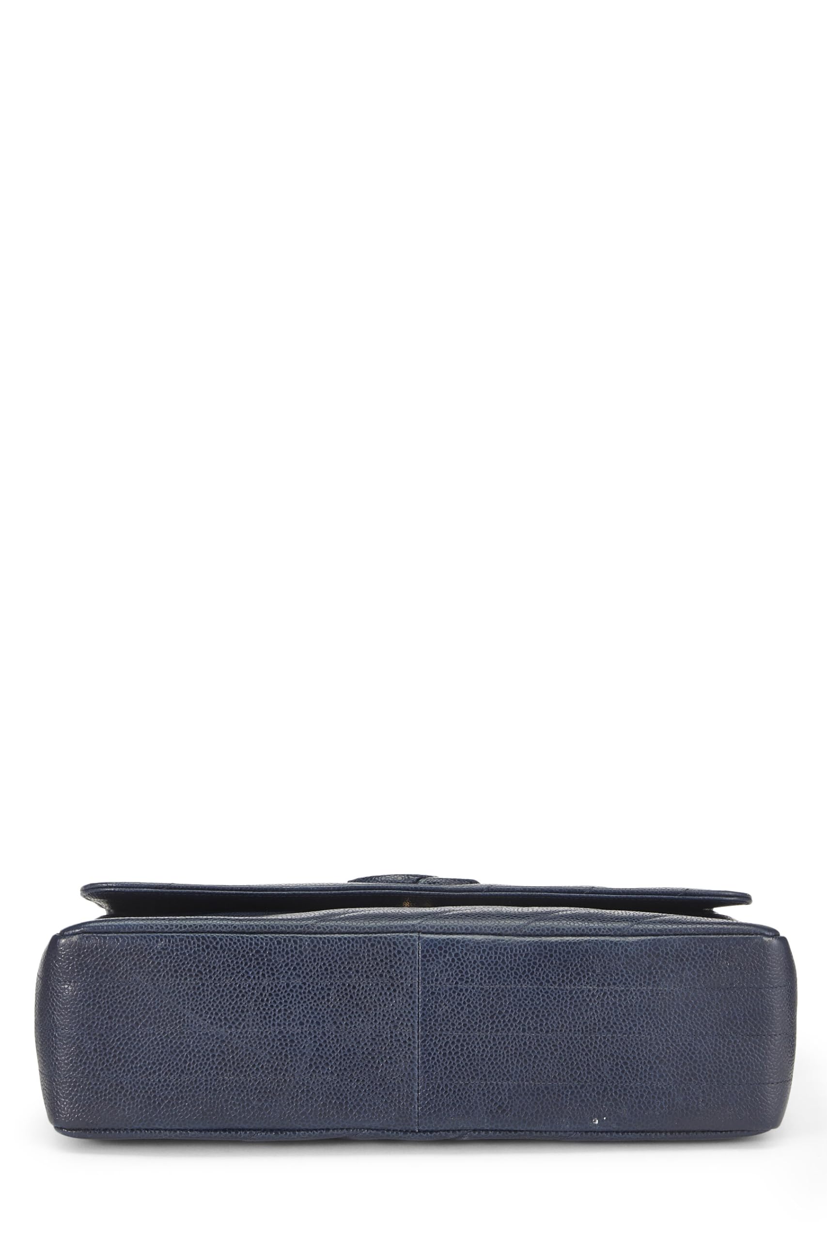 Chanel,  Navy Caviar Diagonal Quilted Shoulder Bag Jumbo, Navy