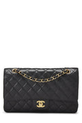 Chanel,  Black Quilted Caviar Classic Double Flap Medium, Black