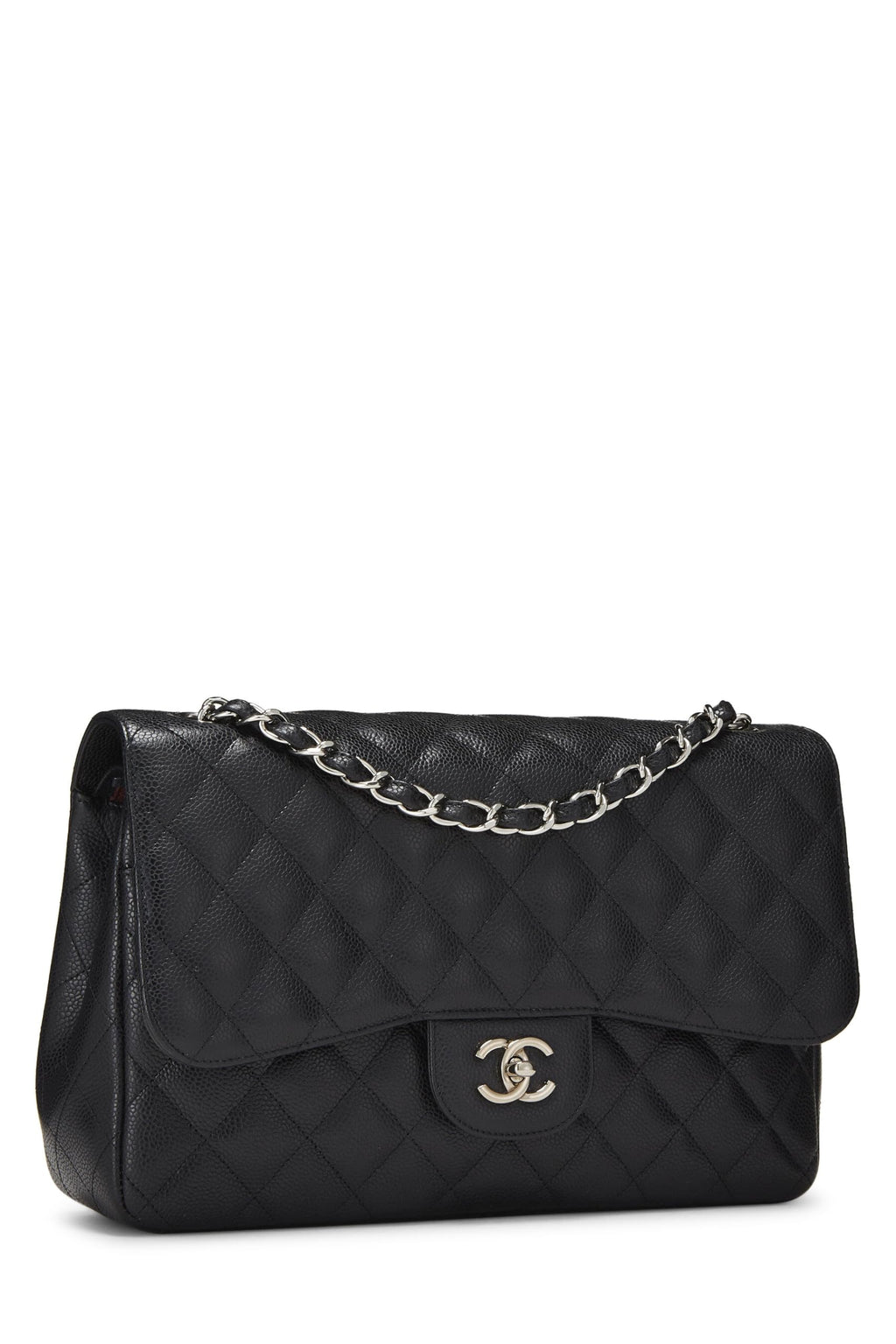 Chanel,  Black Quilted Caviar New Classic Double Flap Jumbo, Black