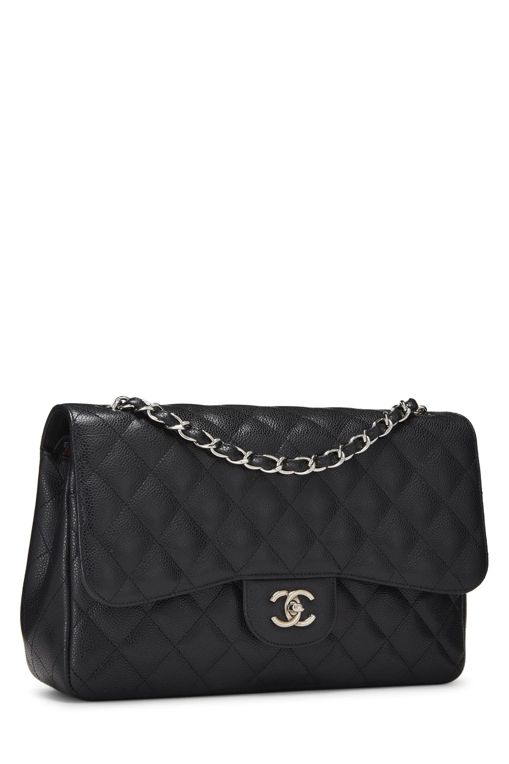 Chanel,  Black Quilted Caviar New Classic Double Flap Jumbo, Black