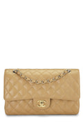 Chanel,  Beige Quilted Caviar Classic Double Flap Medium, Beige