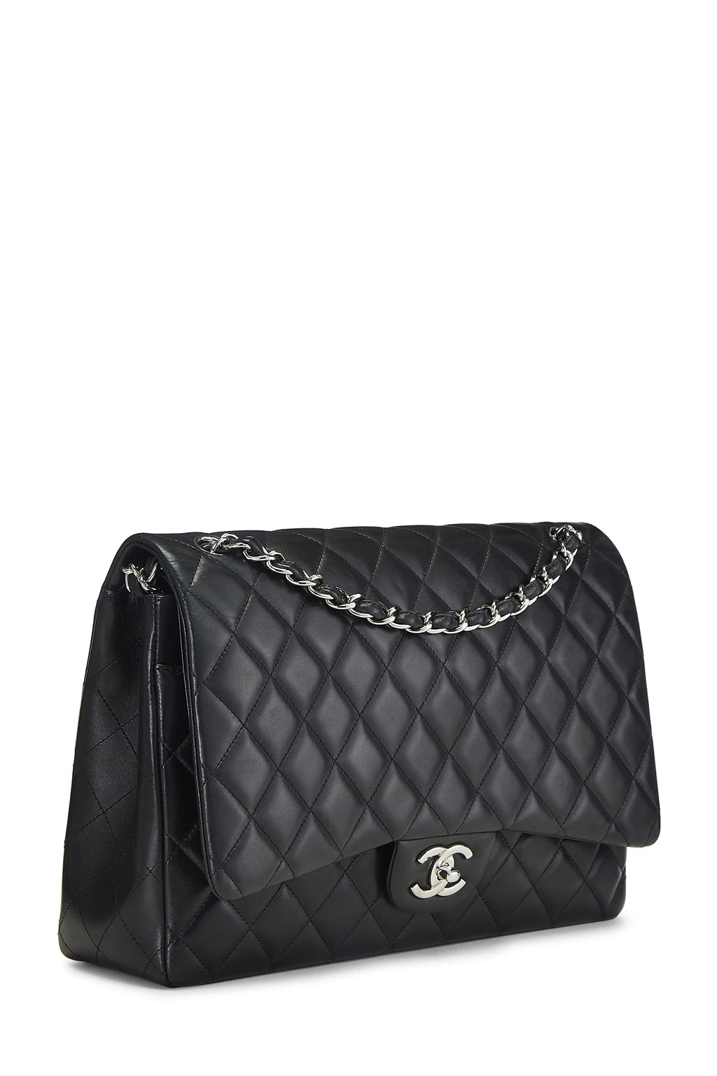Chanel,  Black Quilted Lambskin New Classic Double Flap Maxi, Black