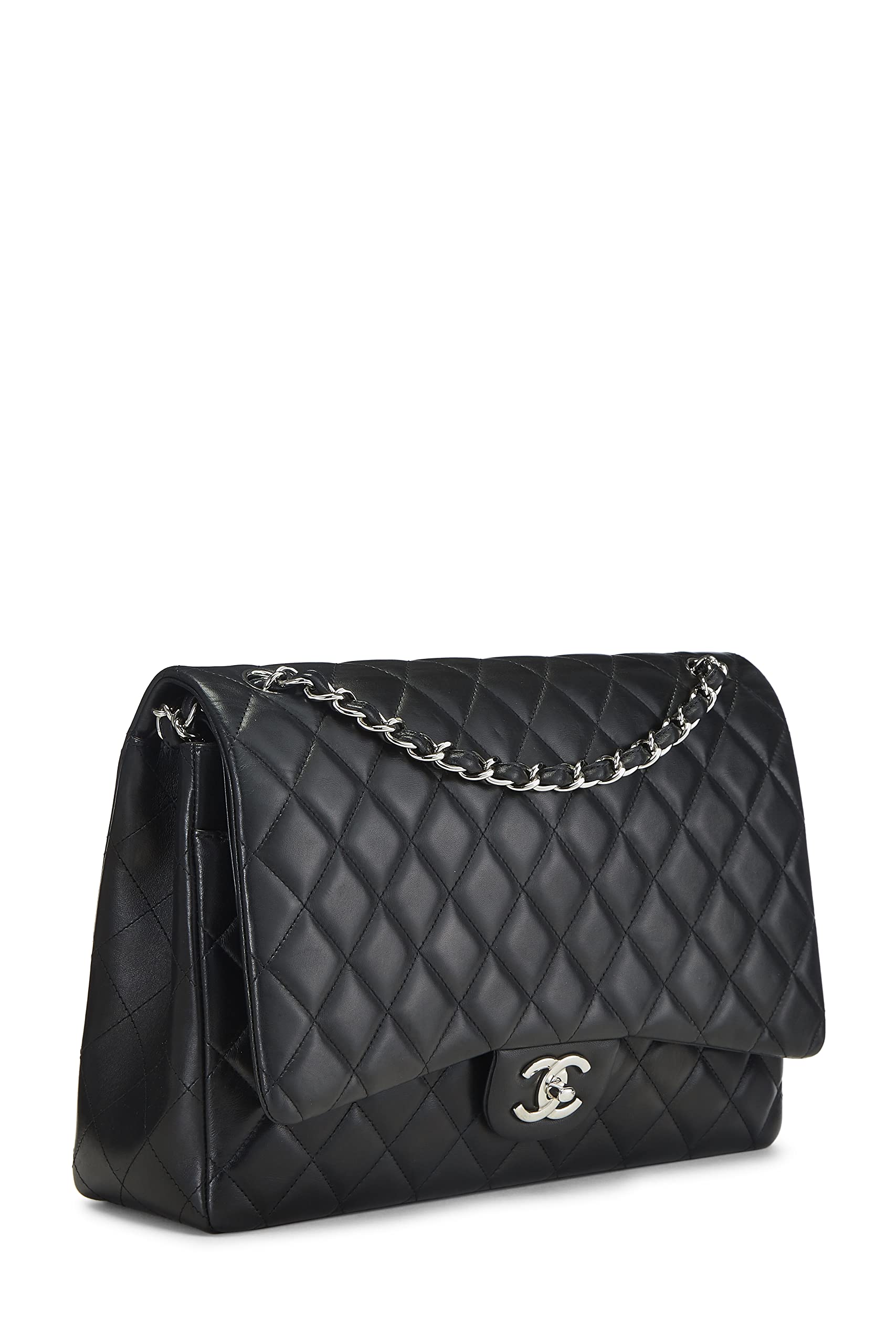Chanel,  Black Quilted Lambskin New Classic Double Flap Maxi, Black