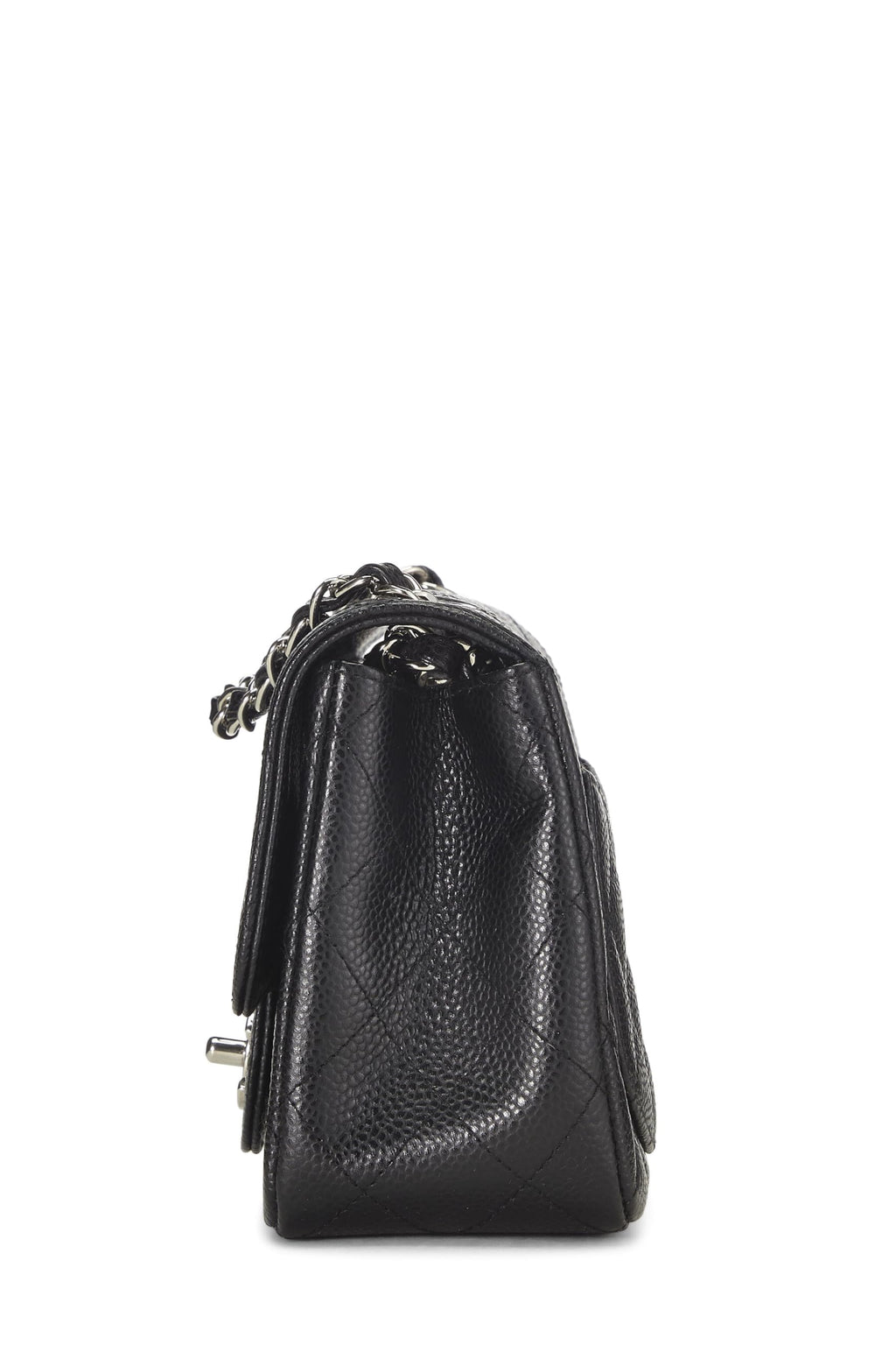 Chanel,  Black Quilted Caviar Classic Square Flap Mini, Black