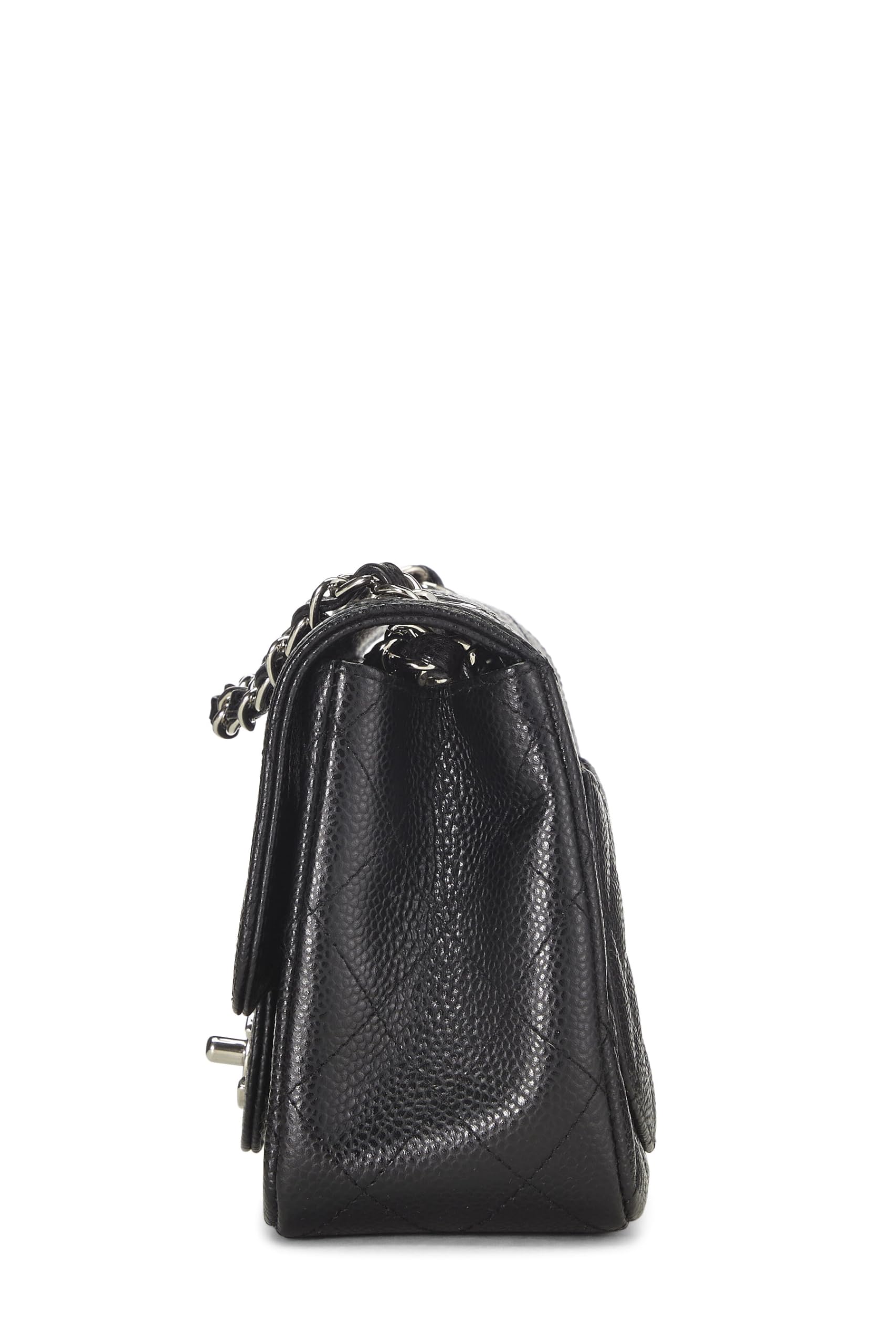 Chanel,  Black Quilted Caviar Classic Square Flap Mini, Black