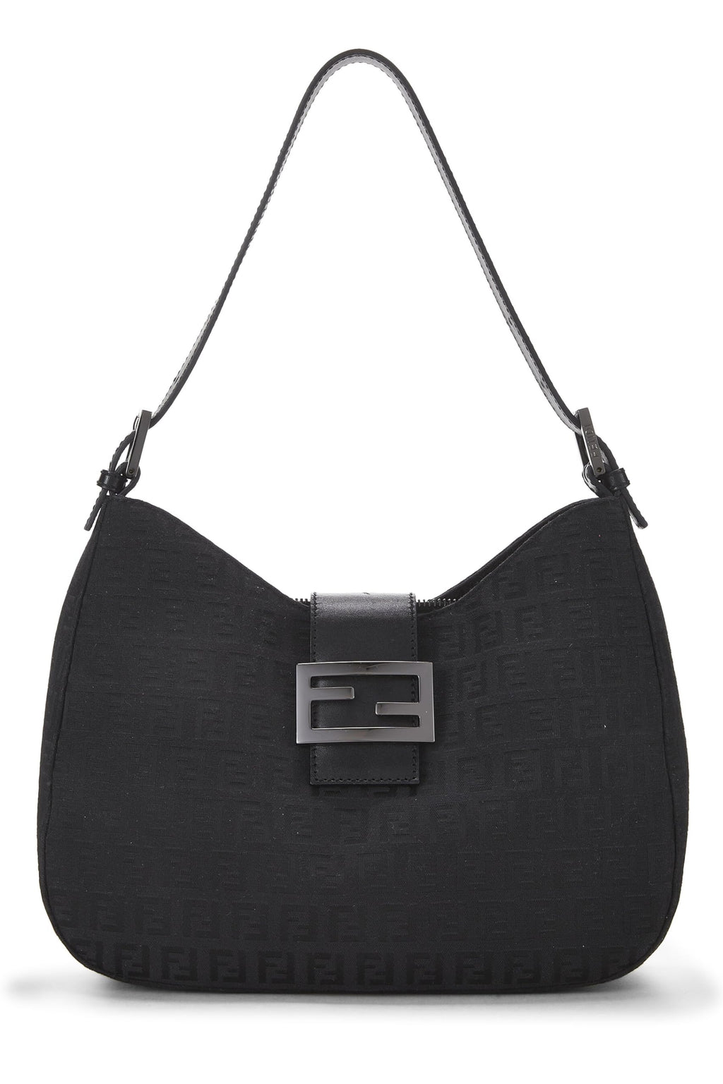 Fendi,  Black Zucchino Canvas Shoulder Bag, Black