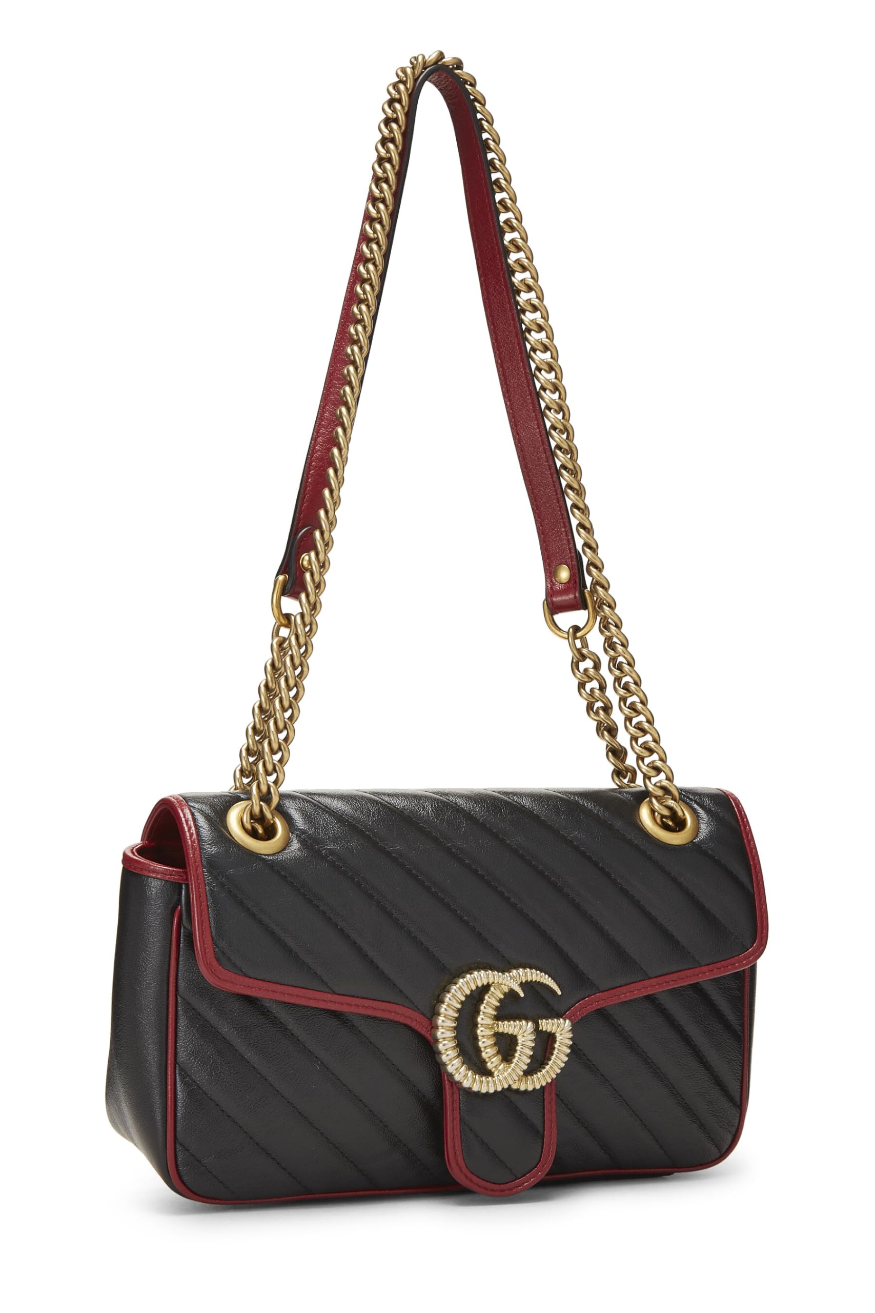 Gucci,  Black Leather Torchon Marmont Shoulder Bag Small, Black