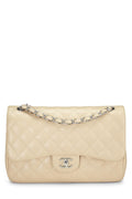 Chanel,  Beige Quilted Caviar New Classic Flap Jumbo, Beige