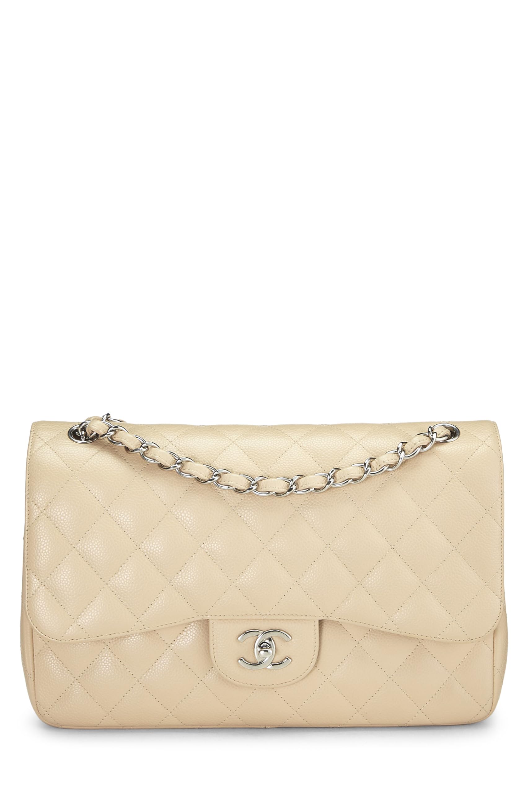 Chanel,  Beige Quilted Caviar New Classic Flap Jumbo, Beige