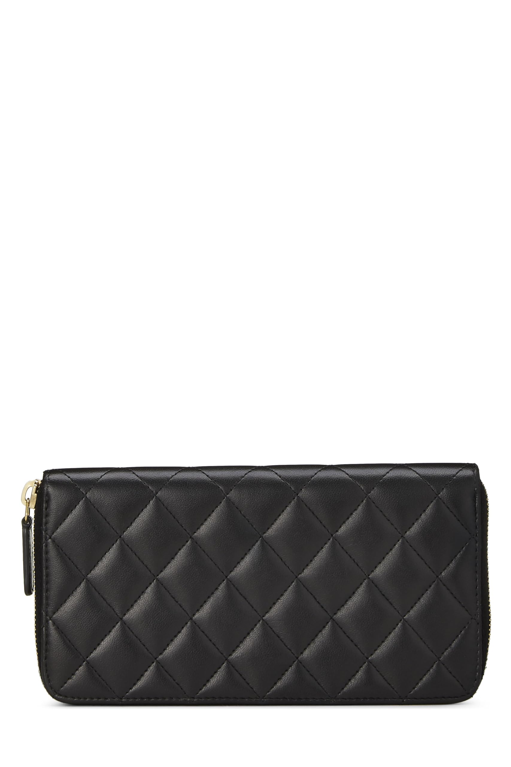 Chanel,  Black Quilted Lambskin Classic Zip Wallet, Black