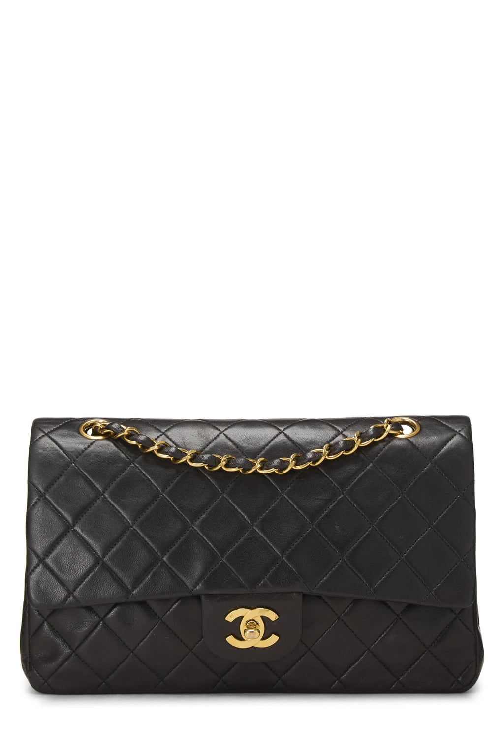 Chanel,  Black Quilted Lambskin Classic Double Flap Medium, Black