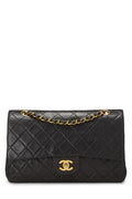 Chanel,  Black Quilted Lambskin Classic Double Flap Medium, Black
