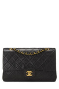 Chanel,  Black Quilted Lambskin Classic Double Flap Medium, Black