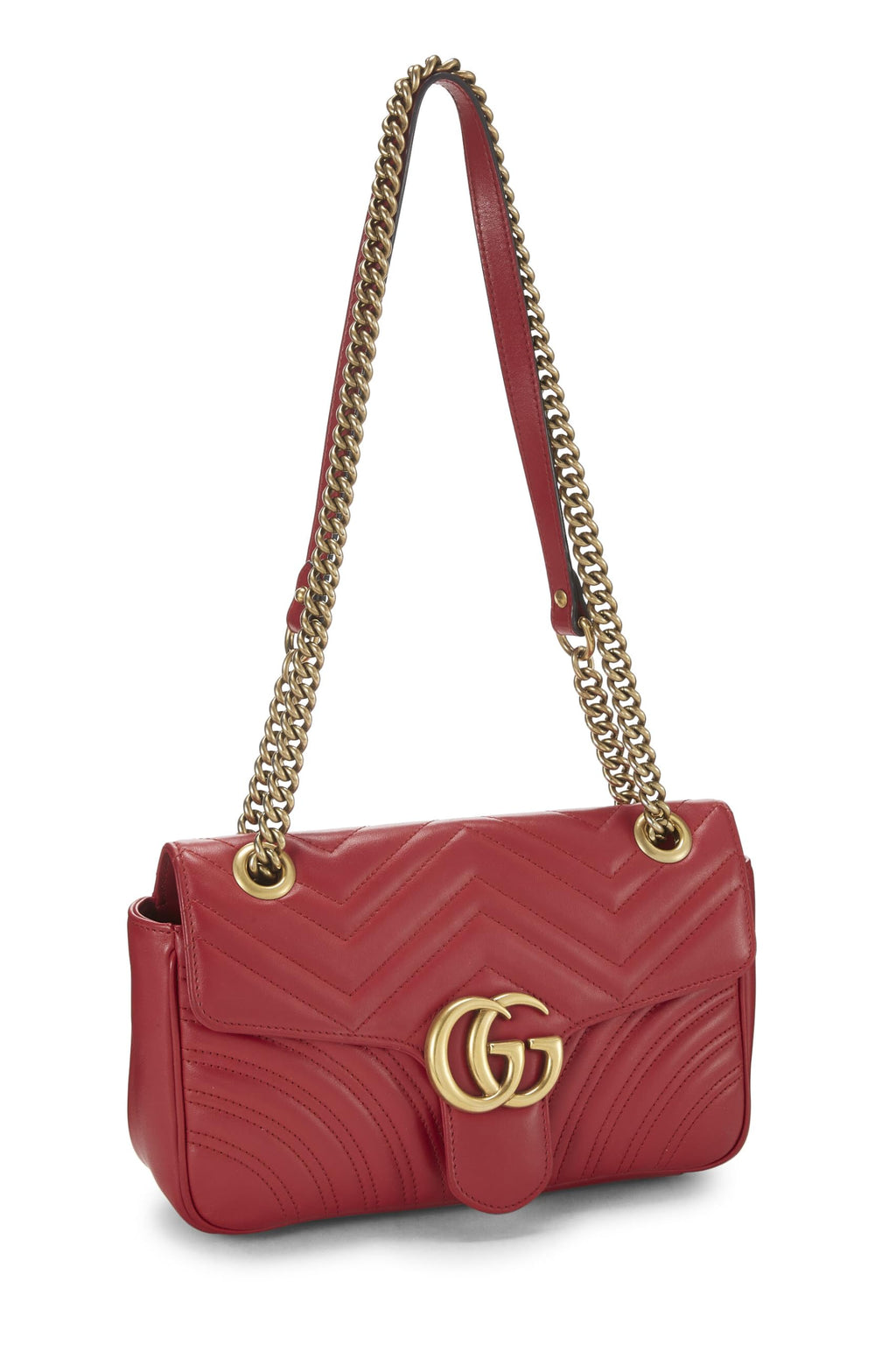 Gucci,  Red Leather GG Marmont Shoulder Bag Small, Red