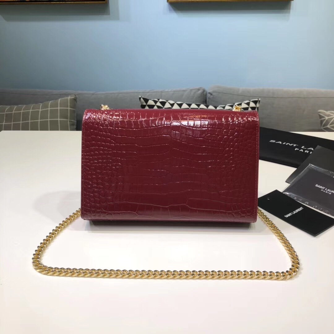 Top Quality Kate Small Chain Bag With Tassel In Embossed Burgundy For Women 7.8in/20cm YSLÂ 