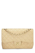 Chanel,  Beige Quilted Caviar New Classic Double Flap Jumbo, Beige