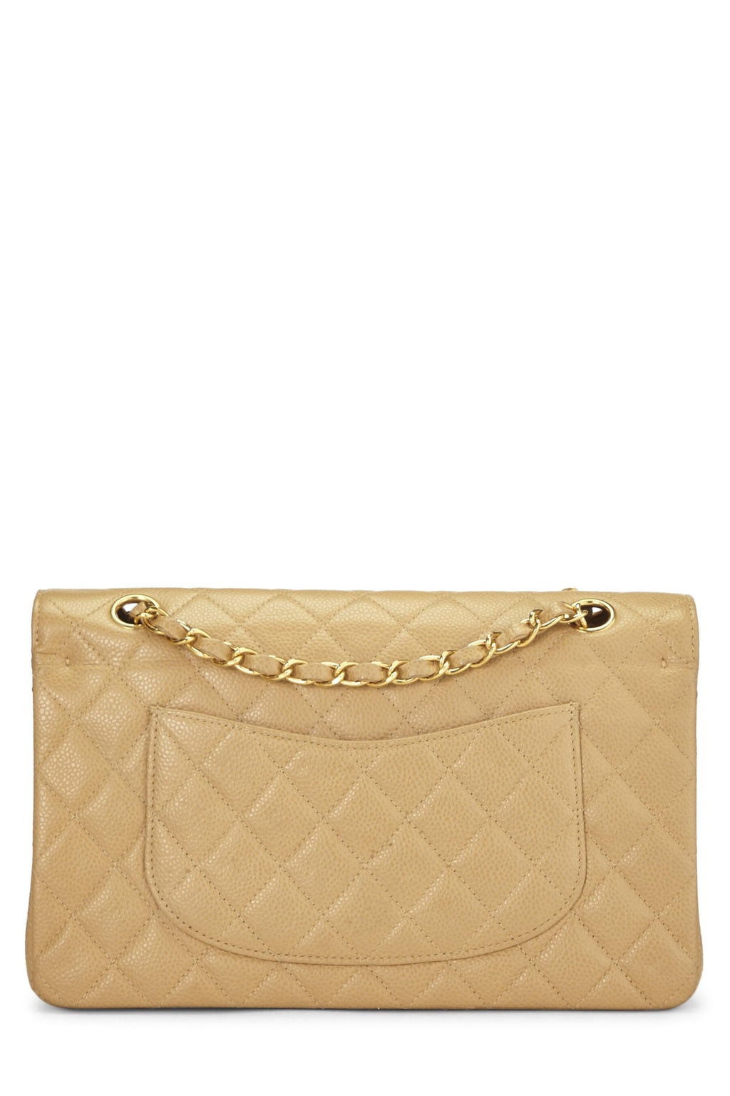 Chanel,  Beige Quilted Caviar Classic Double Flap Medium, Beige