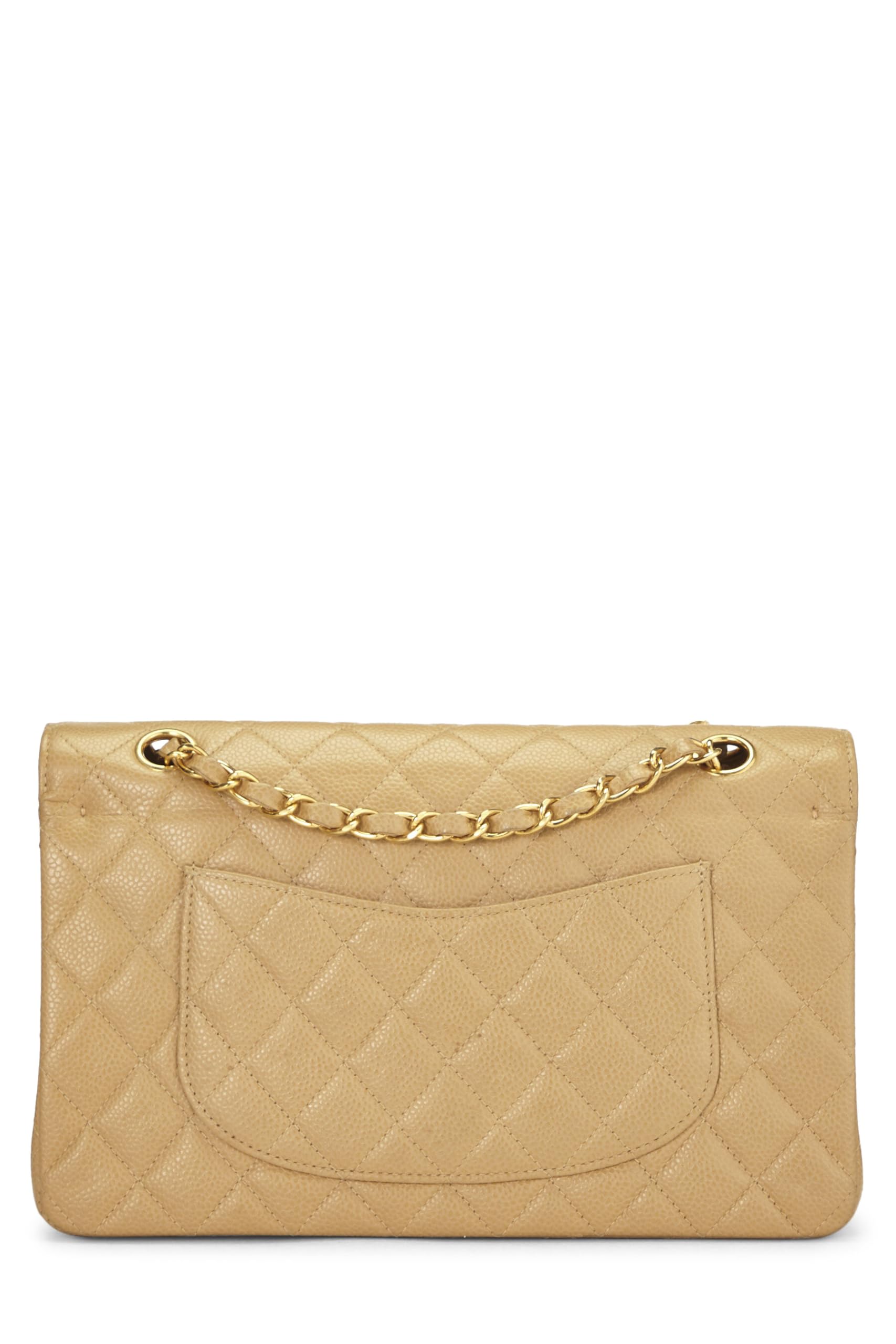 Chanel,  Beige Quilted Caviar Classic Double Flap Medium, Beige