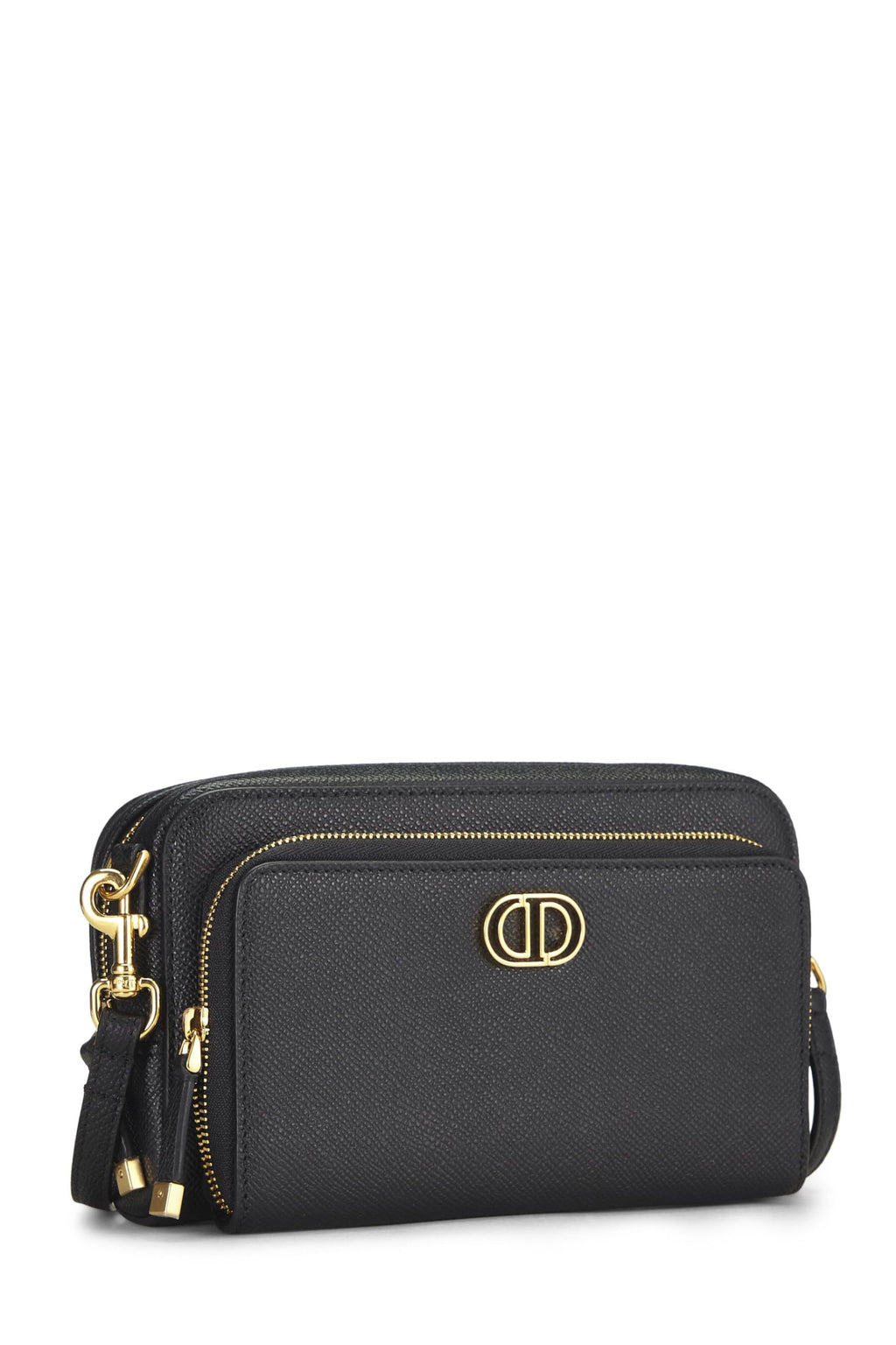 Dioror,  Black Calfskin Caro Double Pouch Crossbody, Black