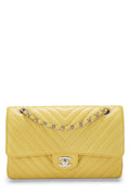 Chanel,  Yellow Chevron Lambskin Classic Double Flap Medium, Yellow