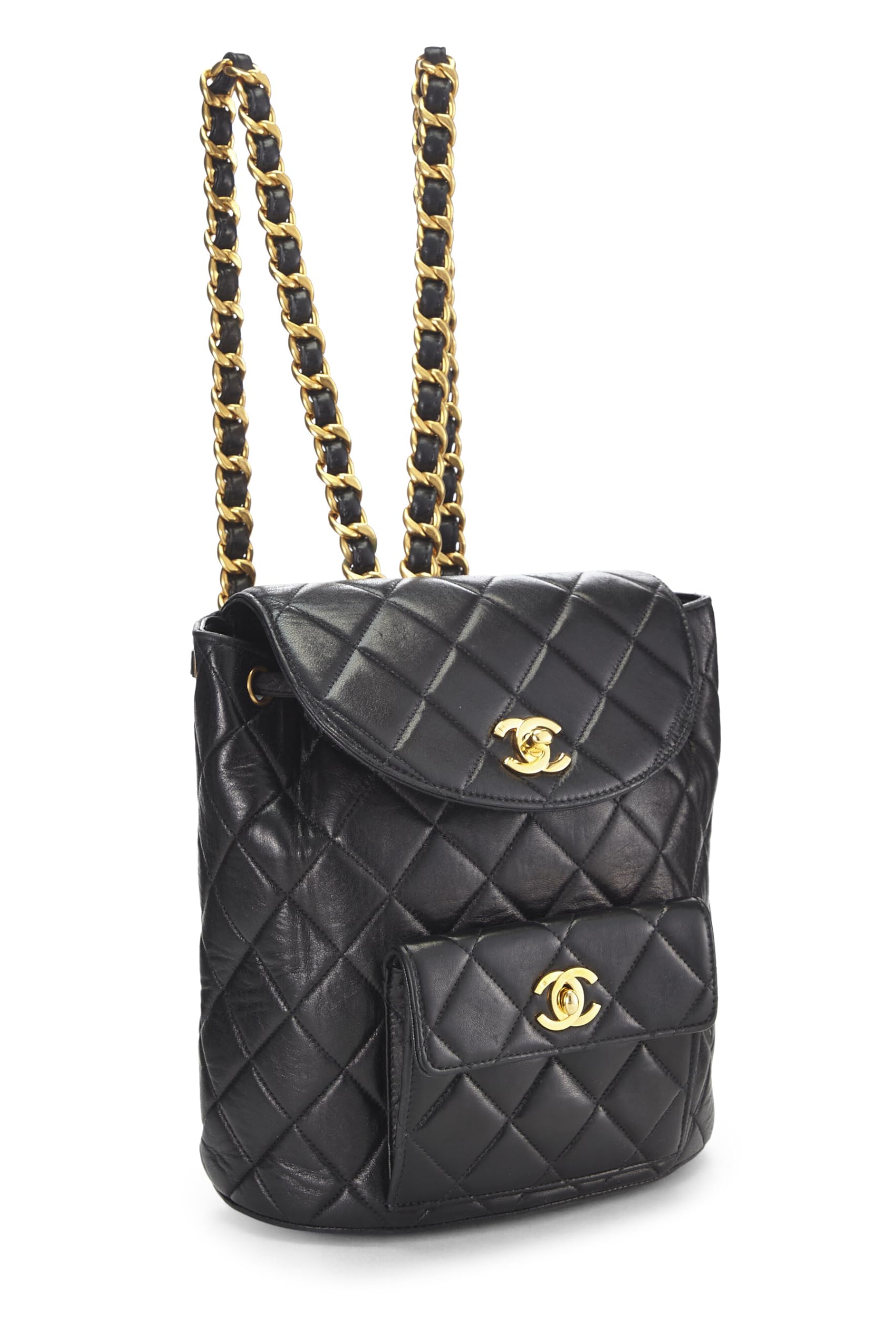 Chanel,  Black Quilted Lambskin Classic Backpack, Black