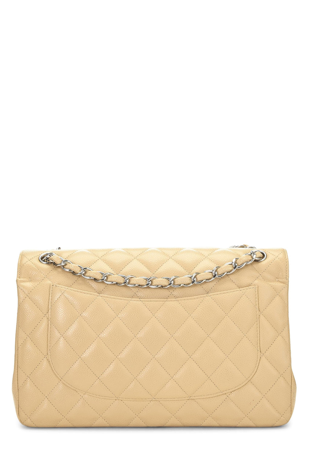 Chanel,  Beige Quilted Caviar New Classic Double Flap Jumbo, Beige
