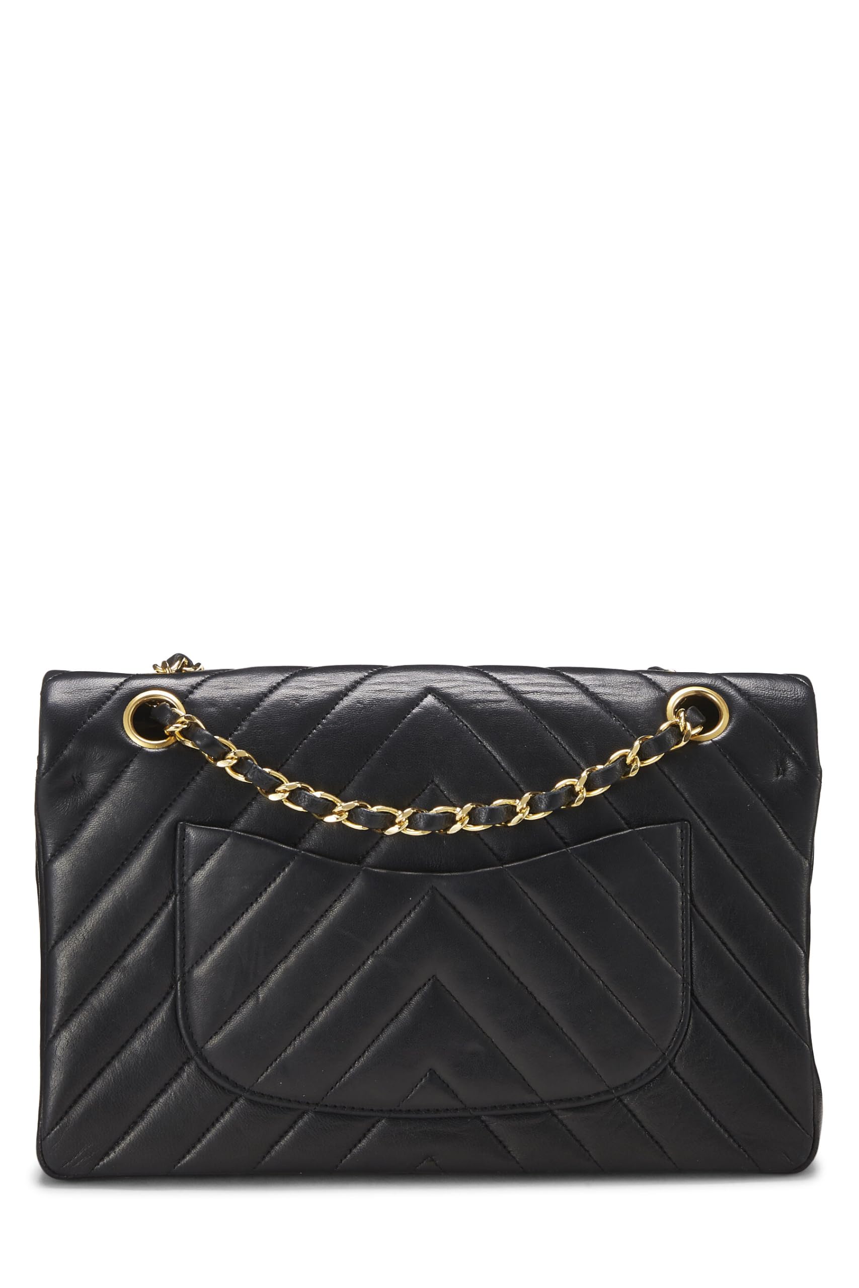 Chanel,  Black Chevron Lambskin Classic Double Flap Medium, Black