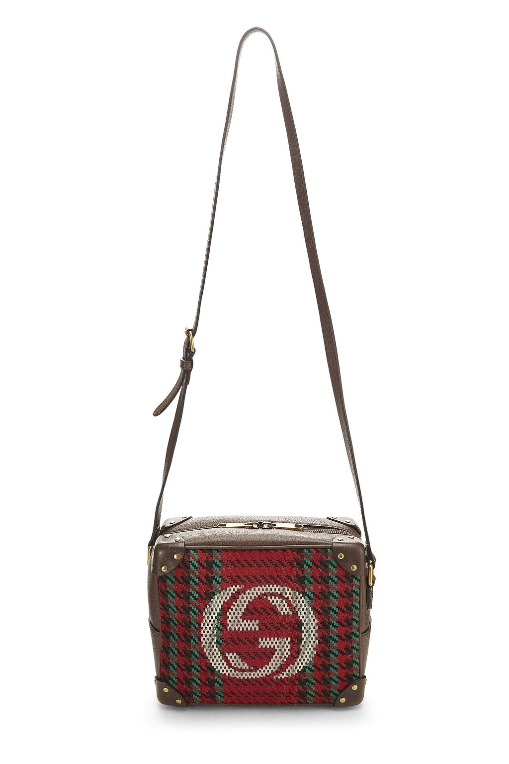 Gucci,  Multicolor Wool & Leather Houndstooth 'Gucci' Crossbody, Brown