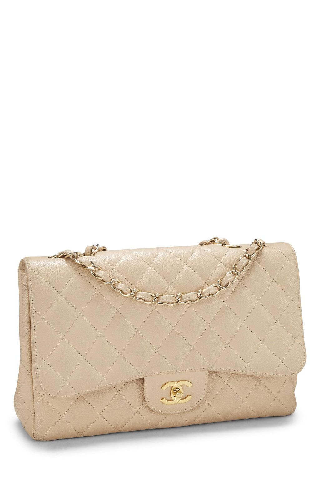 Chanel,  Beige Quilted Caviar New Classic Flap Jumbo, Beige