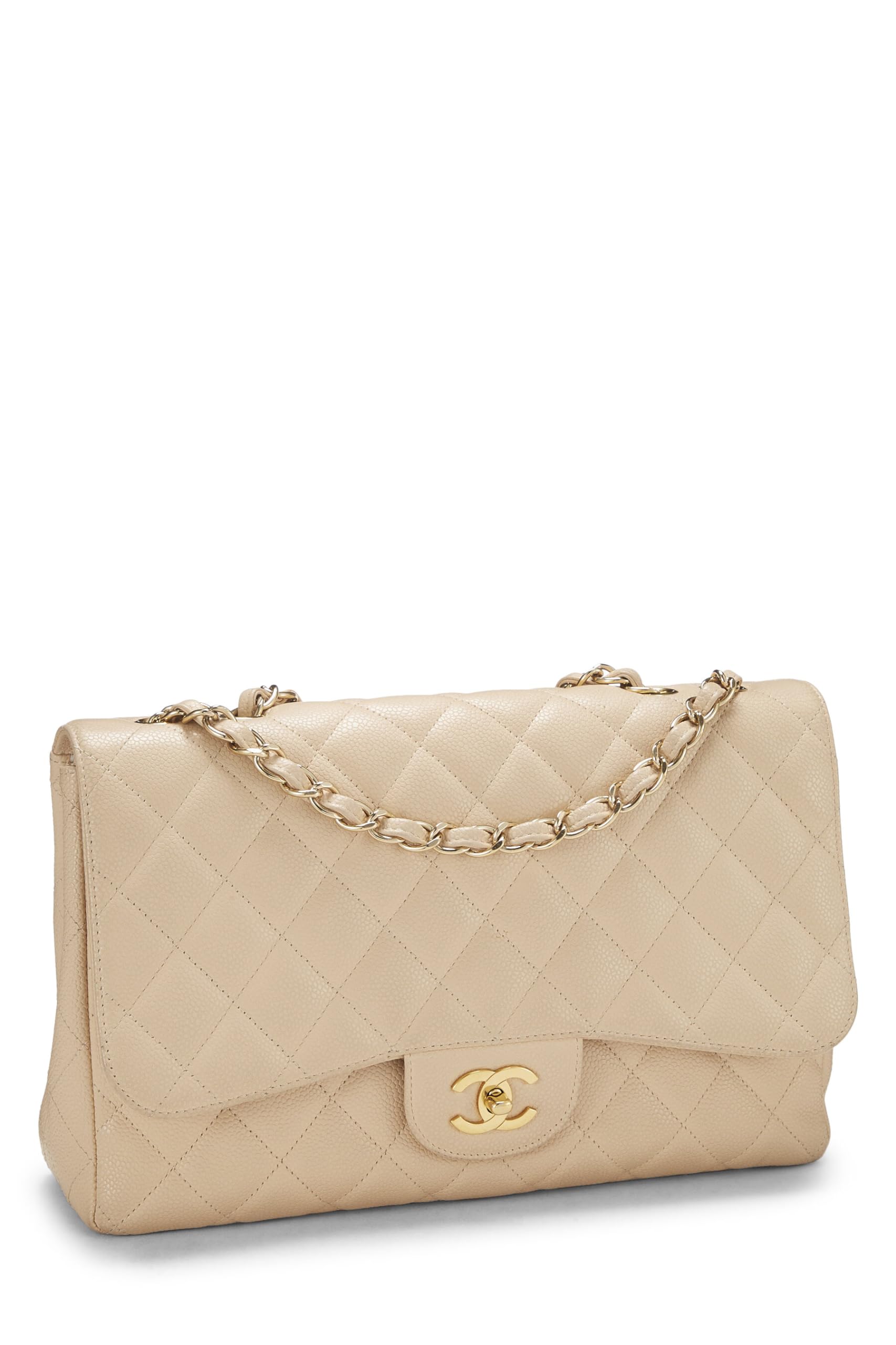 Chanel,  Beige Quilted Caviar New Classic Flap Jumbo, Beige
