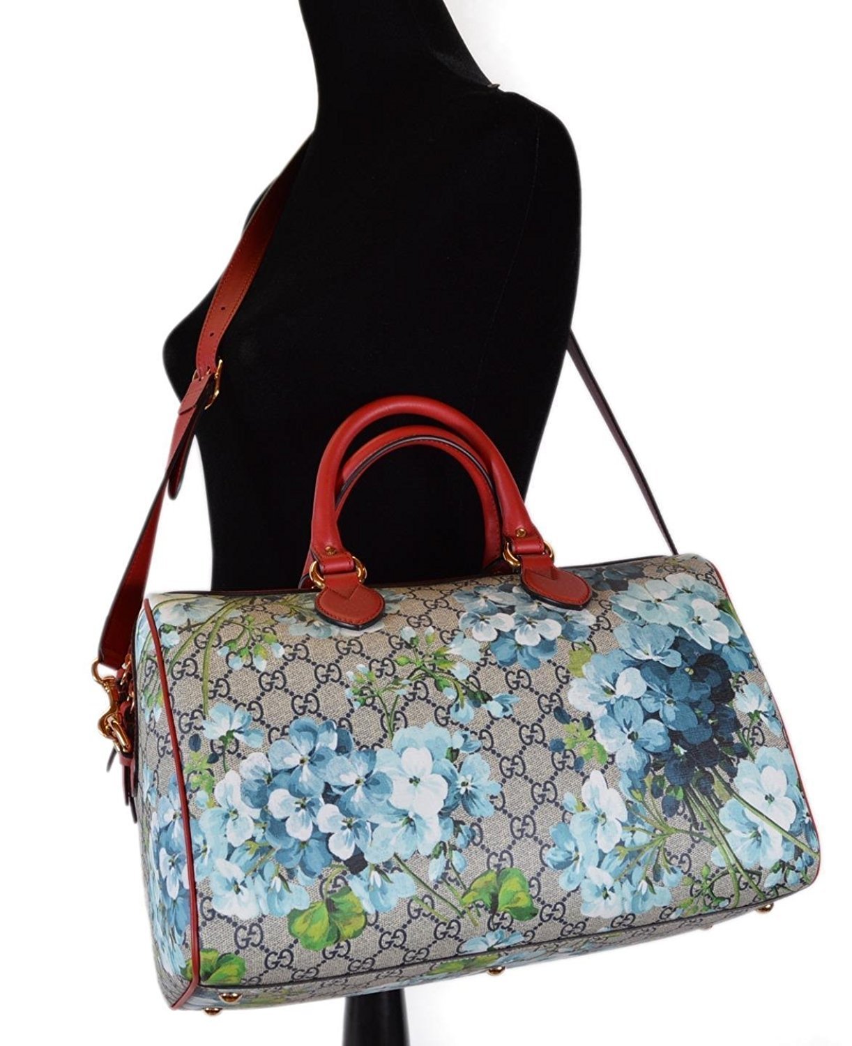 Gucci Blue Gucci Blooms Coated Canvas Medium Boston Top Handle Bag