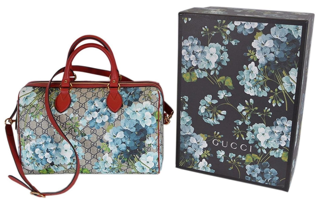 Gucci Blue Gucci Blooms Coated Canvas Medium Boston Top Handle Bag