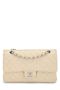 Chanel,  Beige Quilted Caviar Classic Double Flap Medium, Beige